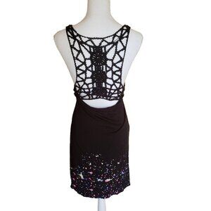 Morghy Art Stylist Black Sun Dress Swim Cover Up Sz Medium crochet back